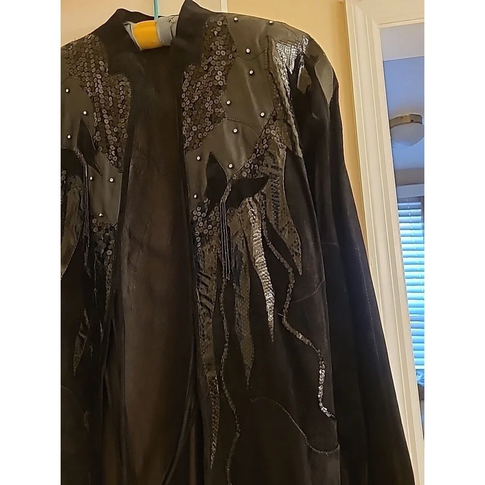 ONE-OF-A-KIND  hand-made SUEDE SNAKESKIN  Rhinestone, ladies TUXEDO S BLACK - Picture 3 of 16